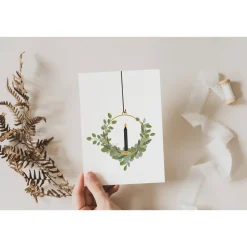 Weihnachtskarte Eukalyptuskranz A6 weihnachtliche Grußkarte - Türkranz Zweige Kerze Weihnachtskarte - Postkarte minimal
