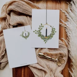 Weihnachtskarte Eukalyptuskranz A6 weihnachtliche Grußkarte - Türkranz Zweige Kerze Weihnachtskarte - Postkarte minimal