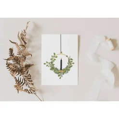 Weihnachtskarte Eukalyptuskranz A6 weihnachtliche Grußkarte - Türkranz Zweige Kerze Weihnachtskarte - Postkarte minimal