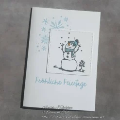 Weihnachtskarte: Fröhliche Feiertage ~ Schneemann & Eiskristalle ~ 10,5 x 14,85 cm