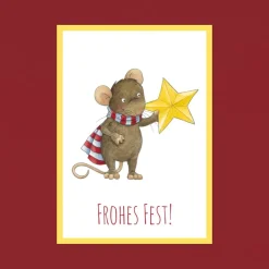 Weihnachtskarte: Frohes Fest, Grußkarte, Geschenkkarte, Maus · A6 · Aquarell, Buntstift, klimaneutraler Druck