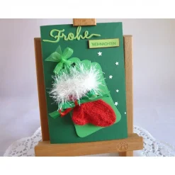 Weihnachtskarte, Geldgeschenk, Geldgeschenkkarte, Söckchenkarte in tannengrün/rot