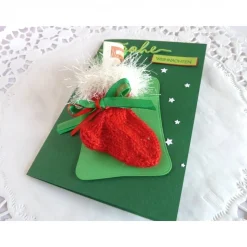 Weihnachtskarte, Geldgeschenk, Geldgeschenkkarte, Söckchenkarte in tannengrün/rot