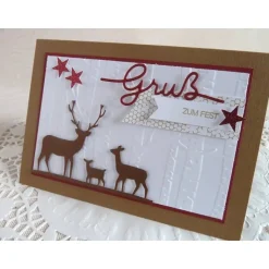Weihnachtskarte, Glückwunschkarte mit geprägtem Hintergrund und Rehen