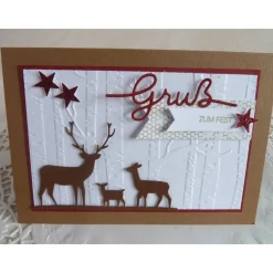 Weihnachtskarte, Glückwunschkarte mit geprägtem Hintergrund und Rehen