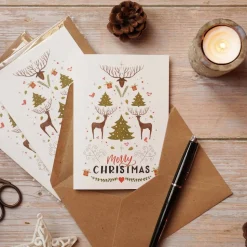 Weihnachtskarte Hirsch Folklore Muster mit Umschlag aus Kraftpapier | DinA6 | umweltfreundlich | Landhaus Stil