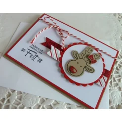 Weihnachtskarte, Klappkarte in weiß/rot mit Elchkopf