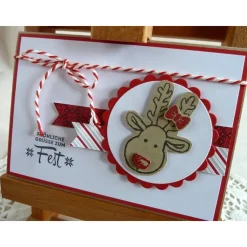 Weihnachtskarte, Klappkarte in weiß/rot mit Elchkopf