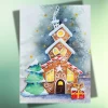 Weihnachtskarte Lebkuchenhaus – Handgemalte Aquarell-Postkarte auf Kraftpapier, winterlich & individuell