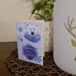 Weihnachtskarte mit Eisbär - Schneeflocken