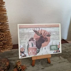 Weihnachtskarte mit Elch - Geschenk - Merry Christmas - Holz