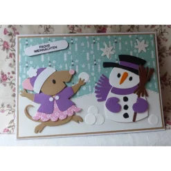Weihnachtskarte mit Maus und Schneemann,Frohe weihnachten