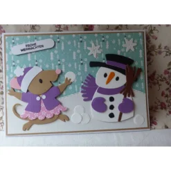 Weihnachtskarte mit Maus und Schneemann,Frohe weihnachten