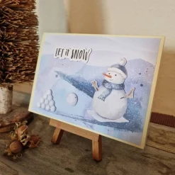 Weihnachtskarte mit Schneemann - Schneebälle - Let it Snow
