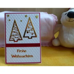 Weihnachtskarte mit Tannen in gold, handgefertigt