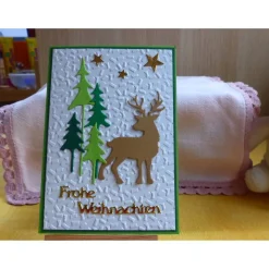Weihnachtskarte mit Tannen in gold, handgefertigt