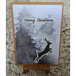 Weihnachtskarte mit Wald und Hirsch - Merry Christmas