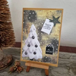 Weihnachtskarte mit Weihnachtsbaum - Sterne - Geschenk