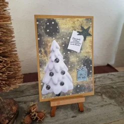 Weihnachtskarte mit Weihnachtsbaum - Sterne - Geschenk