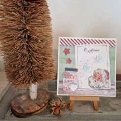 Weihnachtskarte mit Weihnachtsmann - Sterne - Süßigkeitenglas