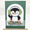 Weihnachtskarte Pinguin mit Ohrenschützern in Grün – handgemachte Karte Frohe Weihnachten im Format A6
