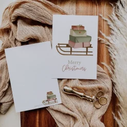 Weihnachtskarte Schlitten mit Geschenken - weihnachtliche Grußkarte Weihnachtsschlitten Weihnachtskarte - Grußkarte Weih