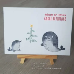 Weihnachtskarte: Tierisch coole Feiertage ~ Seehunde / Robben ~ 14,85 x 10,5 cm