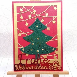 Weihnachtskarte Weihnachtsbaum – festliche Karte mit goldenen Sternen & Tannenbaum