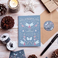 Weihnachtskarte 'Winterelfen' hellblau mit Umschlag aus Kraftpapier und Siegel | DinA6 | umweltfreundlich