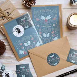 Weihnachtskarte 'Winterelfen' hellblau mit Umschlag aus Kraftpapier und Siegel | DinA6 | umweltfreundlich