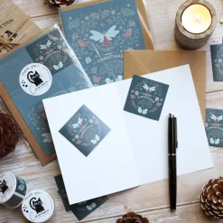 Weihnachtskarte 'Winterelfen' hellblau mit Umschlag aus Kraftpapier und Siegel | DinA6 | umweltfreundlich