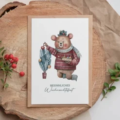 Weihnachtskarten Set *Cozy Christmas* / Aquarell Geschenkkarten für Weihnachten mit Tiermotiven