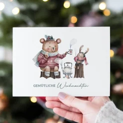 Weihnachtskarten Set *Cozy Christmas* / Aquarell Geschenkkarten für Weihnachten mit Tiermotiven
