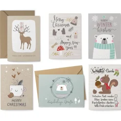 Weihnachtskarten Set Hygge - 8 Postkarten, 4 Klappkarten mit Umschlag