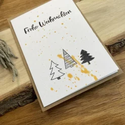 Weihnachtskarten Set mit 3 original Weihnachtlichen Karten im schlichten Design. Faltkarten mit Kuvert aus Kraftpapier.