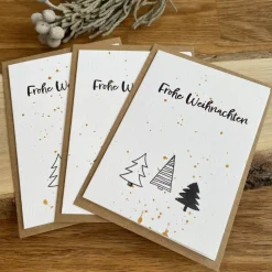 Weihnachtskarten Set mit 3 original Weihnachtlichen Karten im schlichten Design. Faltkarten mit Kuvert aus Kraftpapier.