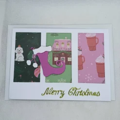 Weihnachtskarten Set, modern, 3 DIN A6 quer Karten mit Einlegern & Umschlägen, rosa/grün