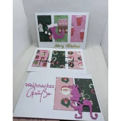 Weihnachtskarten Set, modern, 3 DIN A6 quer Karten mit Einlegern & Umschlägen, rosa/grün