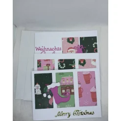 Weihnachtskarten Set, modern, 3 DIN A6 quer Karten mit Einlegern & Umschlägen, rosa/grün