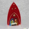 Weihnachtskerze personalisierbar – Kuppelmotiv rot-weiß mit Christkind, Maria und Josef, handgegossen