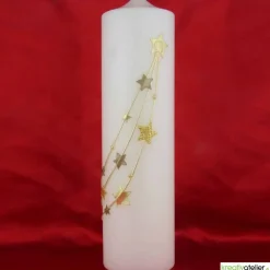 Weihnachtskerze personalisierbar – elfenbeinfarbene Kerze 'Sternenzauber' mit goldenen Sternen