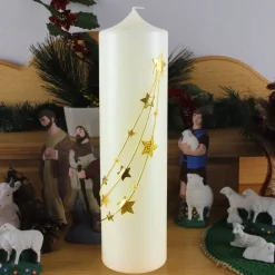 Weihnachtskerze personalisierbar – elfenbeinfarbene Kerze 'Sternenzauber' mit goldenen Sternen