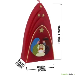 Weihnachtskerze personalisierbar – Kuppelmotiv mit der heiligen Familie, ideales Geschenk