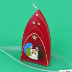 Weihnachtskerze personalisierbar – Kuppelmotiv mit der heiligen Familie, ideales Geschenk