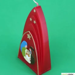 Weihnachtskerze personalisierbar – Kuppelmotiv mit der heiligen Familie, ideales Geschenk