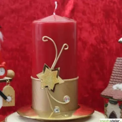Weihnachtskerze personalisierbar–rotgold mit Stern und funkelnden Steinen, ideal als Weihnachtsgeschenk oder Adventsdeko