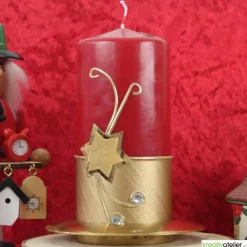 Weihnachtskerze personalisierbar–rotgold mit Stern und funkelnden Steinen, ideal als Weihnachtsgeschenk oder Adventsdeko