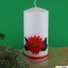 Weihnachtskerze personalisierbar – weiße Kerze mit Weihnachtsstern und Ilex, handverziert, ideal als Weihnachtsgeschenk