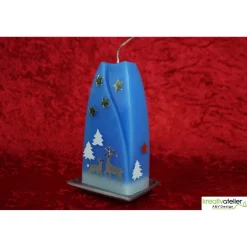 Weihnachtskerze personalisierbar – Doppelbogen-Kerze blau mit Waldtieren, handgegossen perfekte Winterdeko