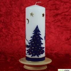 Weihnachtskerze personalisierbar – weiße Kerze mit Weihnachtsdorf, ideal als Weihnachtsgeschenk oder Adventsdeko